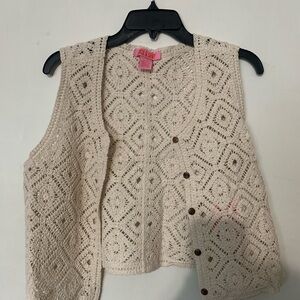 Crochet Button-Front Ivory Vest and shorts set